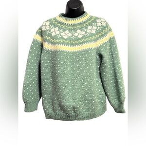 Hand knit Vintage Green Knit Sweater with Pattern